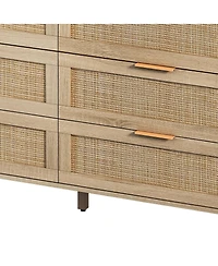 59.06"6-Drawers Rattan Storage Cabinet Rattan Drawer, For Bedroom, Living Room, Natural