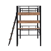 Simplie Fun Metal Twin Size Loft Bed With Built-In Desk, Storage Shelf And Ladder