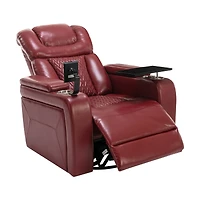 Streamdale Red Pu Leather Power Recliner with Swivel Tray & Storage