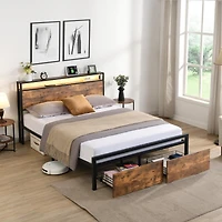 Streamdale Full Size Storage Bed with Led Lights & Charging Station