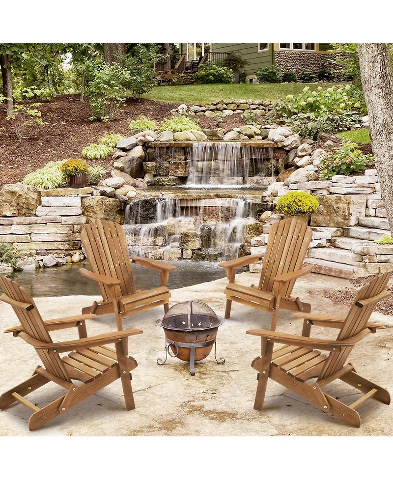 Simplie Fun Wooden Outdoor Folding Adirondack Chair Set Of 2 Wood Lounge Patio Chair For Garden, Garden
