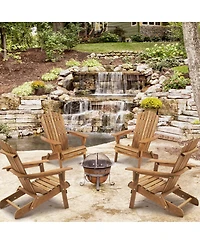 Simplie Fun Wooden Outdoor Folding Adirondack Chair Set Of 2 Wood Lounge Patio Chair For Garden, Garden