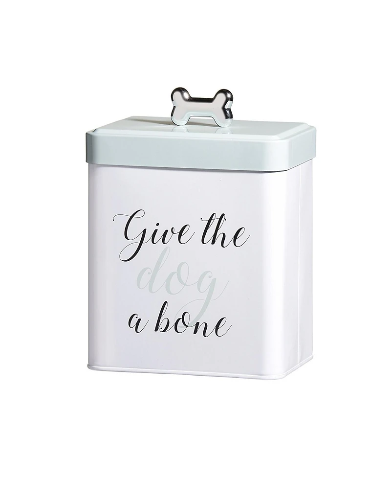 Amici Pet Marley Metal Treats Storage Canister w/ Bone Design Lid, 96 oz., White Green Black