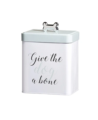 Amici Pet Marley Metal Treats Storage Canister w/ Bone Design Lid, 96 oz., White Green Black