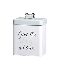 Amici Pet Marley Metal Treats Storage Canister w/ Bone Design Lid, 96 oz., White Green Black