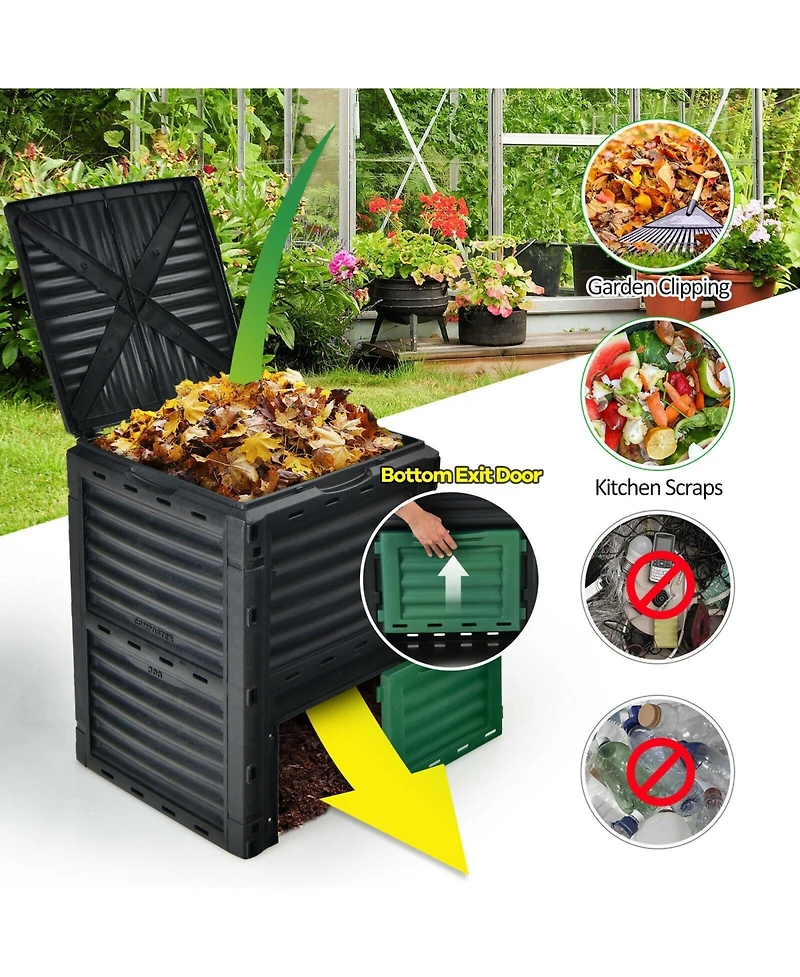 Outdoor Composter with Large Openable Lid and Bottom Exit Door For Garden Use