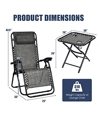 Slickblue 3 Pieces Folding Portable Zero Gravity Reclining Lounge Chairs Table Set