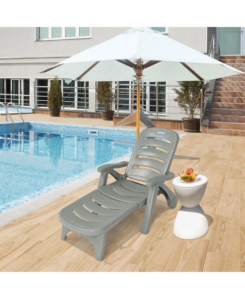 Slickblue 5 Position Adjustable Folding Lounger Chaise Chair on Wheels