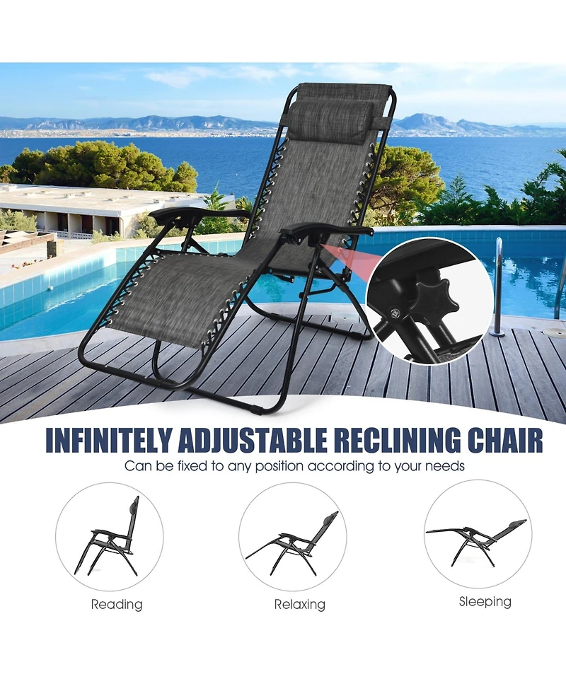 Slickblue 3 Pieces Folding Portable Zero Gravity Reclining Lounge Chairs Table Set