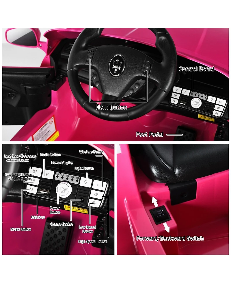 Slickblue 12V Kids Ride-On Car with Remote Control and Lights-Pink
