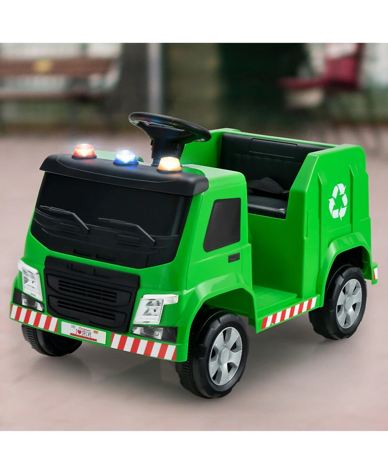 Slickblue 12V Kids Ride-on Garbage Truck with Warning Lights and 6 Recycling Accessories