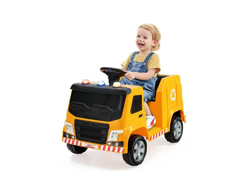 Slickblue 12V Kids Ride-on Garbage Truck with Warning Lights and 6 Recycling Accessories