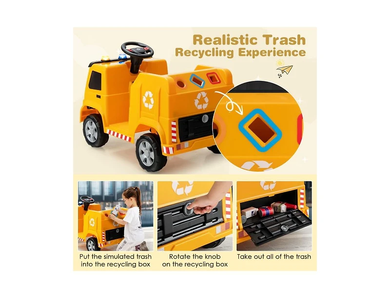Slickblue 12V Kids Ride-on Garbage Truck with Warning Lights and 6 Recycling Accessories