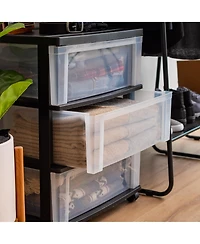 Iris Plastic 3 Drawer Wide Storage Cart with 4 Caster Wheels, Black