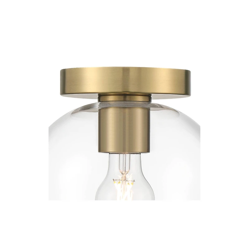 Possini Euro Design Kavin Modern Ceiling Light Semi Flush-Mount Fixture 8 3/4" Brass Clear Glass for Bedroom Kitchen Living Room
