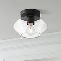Possini Euro Design Gustin Modern Ceiling Light Semi Flush-Mount Fixture 8 3/4" Black Clear Glass for Bedroom Kitchen Living Room