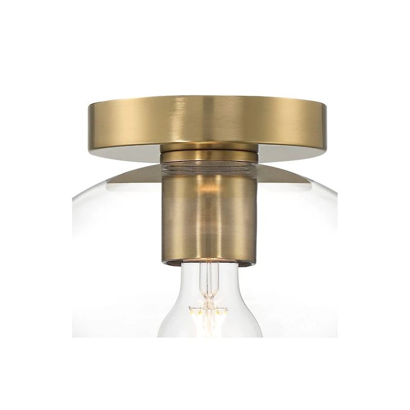 Possini Euro Design Gustin Modern Ceiling Light Semi Flush-Mount Fixture 8 3/4" Brass Clear Glass for Bedroom Kitchen Living Room