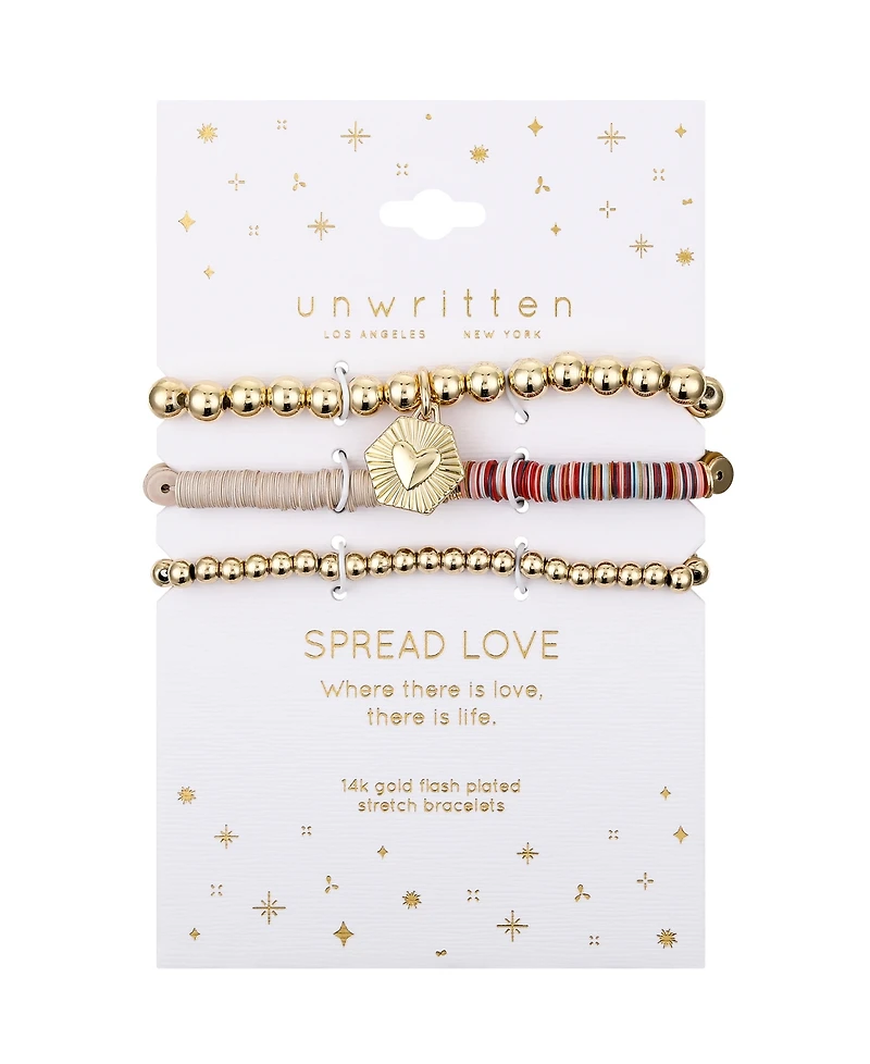 Unwritten Multi Color Disk Heart Beaded Stretch Bracelet Set