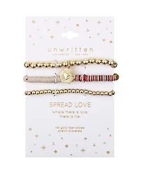 Unwritten Multi Color Disk Heart Beaded Stretch Bracelet Set