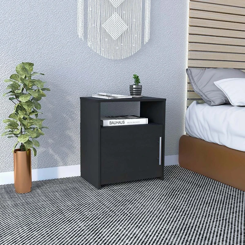 Simplie Fun Omaha Nightstand, Single Door Cabinet, Metal Handle, One Shelf, Superior Top