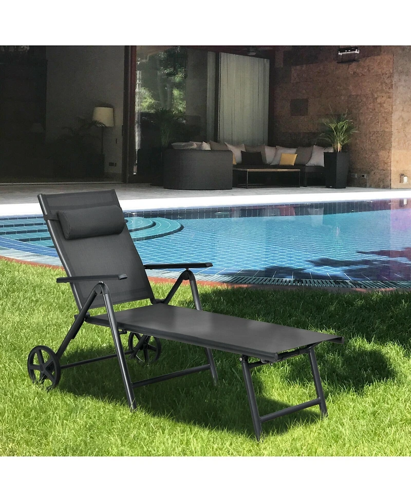Slickblue Patio Lounge Chair with Wheels Neck Pillow Aluminum Frame Adjustable