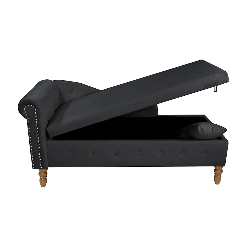 Streamdale Modern Velvet Chaise Lounge with Storage & Pillow