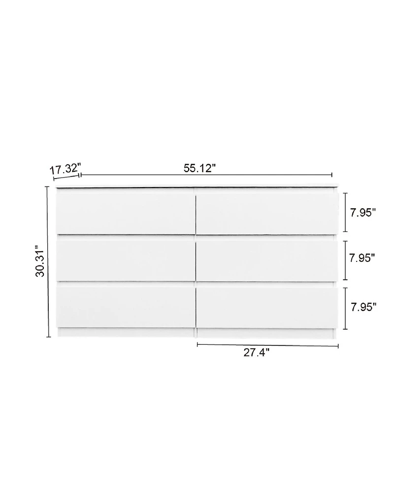 Streamdale Furniture 6 Drawer Double Dresser For Bedroom Living Room Hallway, White