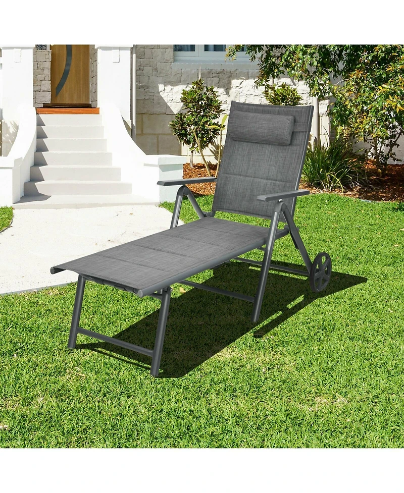 Slickblue Patio Reclining Chaise Lounge with Adjust Neck Pillow