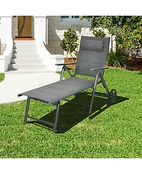 Slickblue Patio Reclining Chaise Lounge with Adjust Neck Pillow