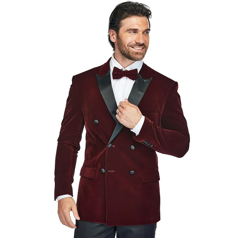 Gino Vitale Men's 2 Piece Double Breasted Velvet Birdseye Lapel Slim Fit Tuxedo