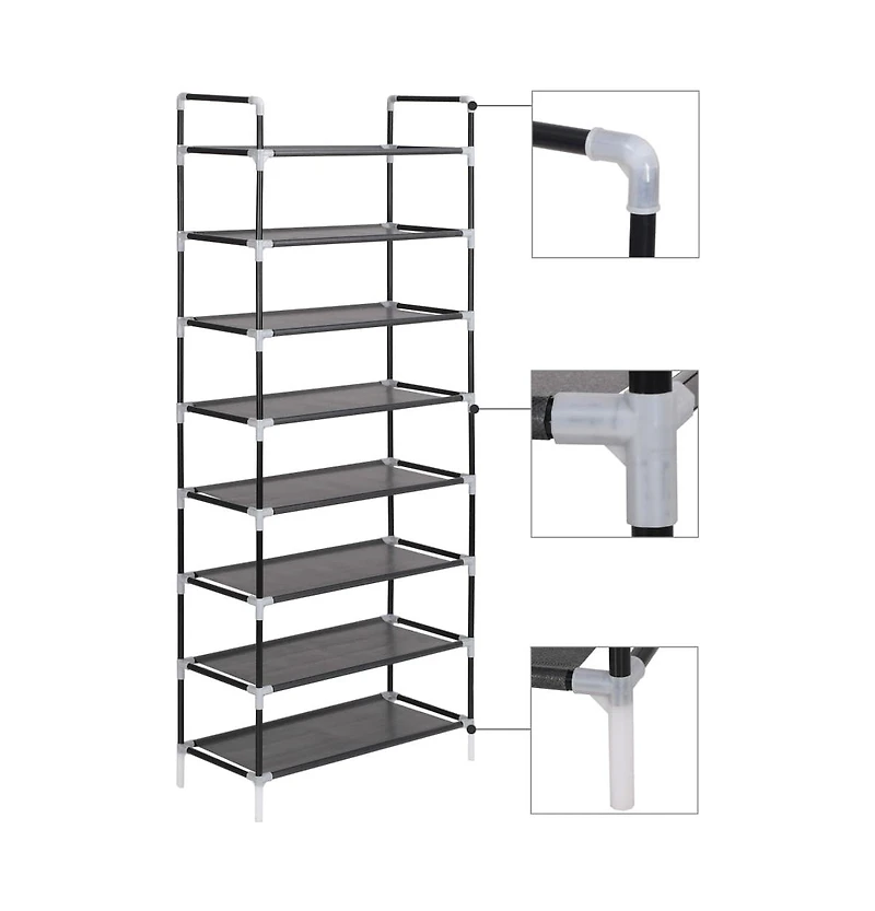 vidaXL Shoe Rack with 8 Shelves Metal and Non-woven Fabric Black