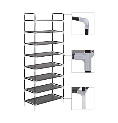 vidaXL Shoe Rack with 8 Shelves Metal and Non-woven Fabric Black