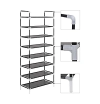 vidaXL Shoe Rack with 8 Shelves Metal and Non-woven Fabric Black