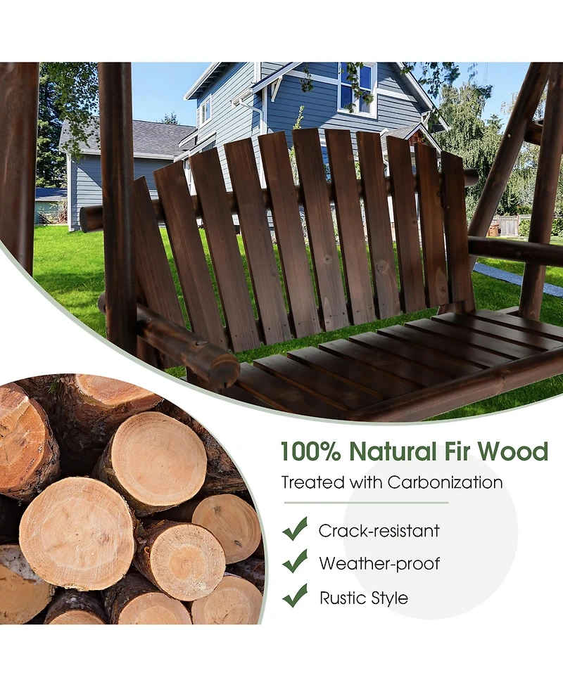 Costway 2 Person Wooden Garden Swing Bench Chair w/ Adjustable Canopy for Garden Porch