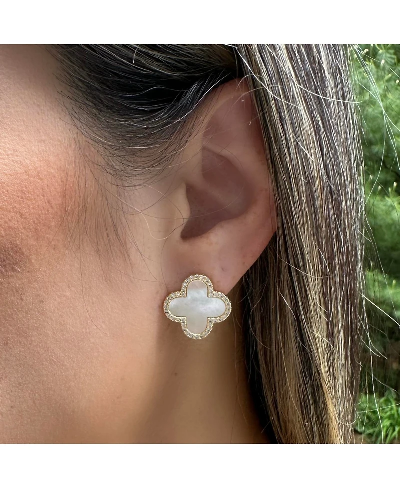 Mother of Pearl and Cubic Zirconia Clover Stud Earrings
