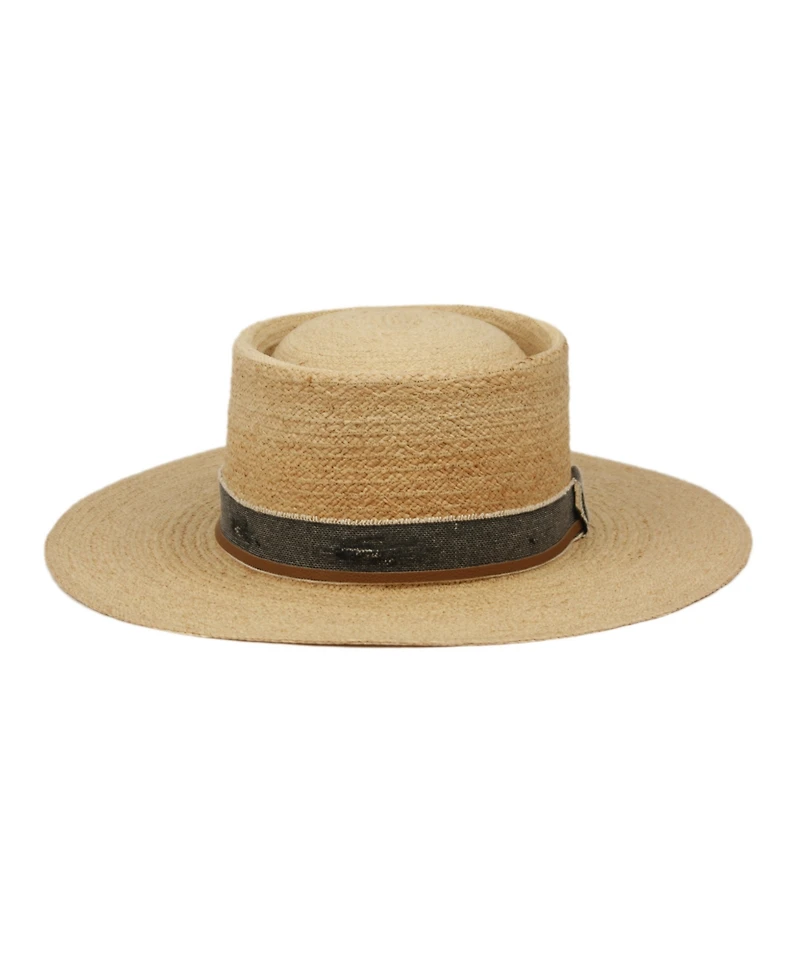 Angela & William Wide Flat Brim Straw Pork Pie Hat