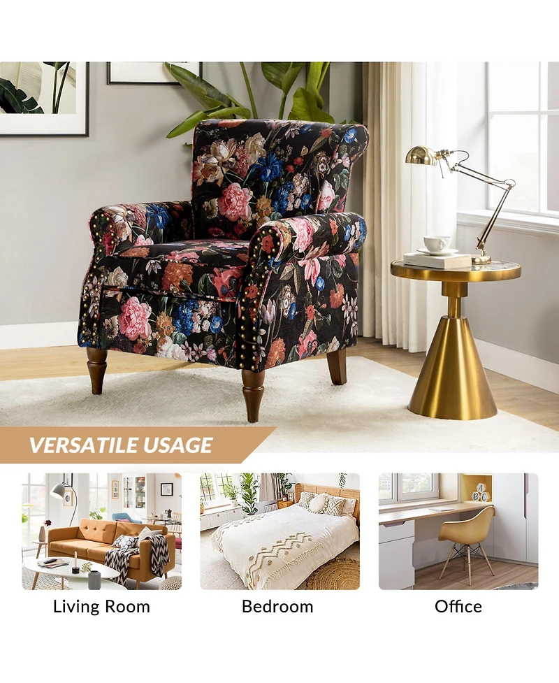 Avelina Wooden Armchair with Nailhead Trim