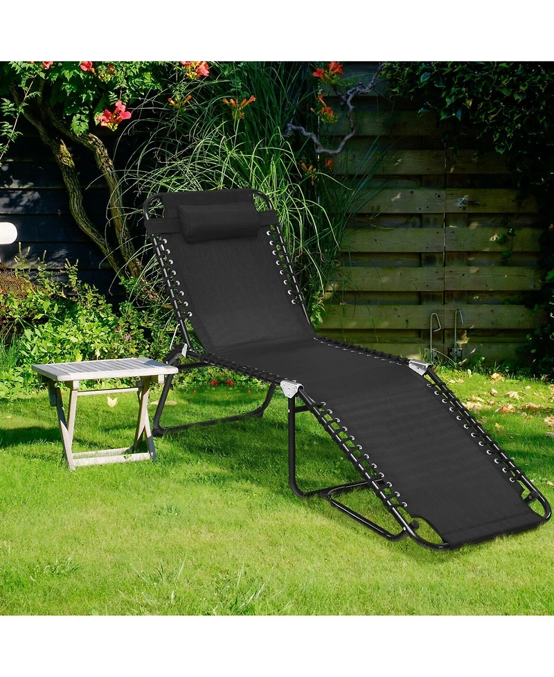 Slickblue Folding Heightening Design Beach Lounge Chair with Pillow for Patio