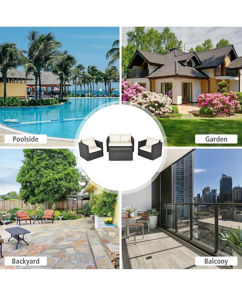 Costway 8PCS Patio Rattan Furniture Set Cushioned Sofa Chair Coffee Table Black