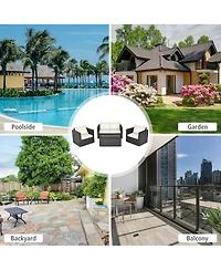 Costway 8PCS Patio Rattan Furniture Set Cushioned Sofa Chair Coffee Table Black