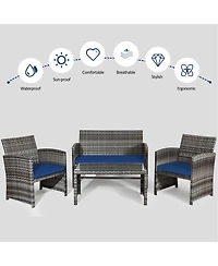 Costway 8PCS Patio Rattan Furniture Set Conversation Glass Table Top Cushioned Sofa