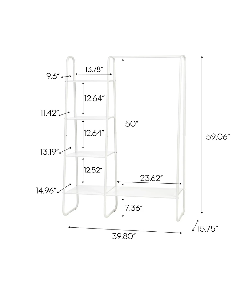 Iris Metal Garment Rack with Metal Mesh Shelves, White