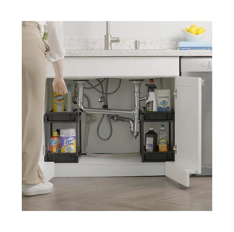 Iris Usa 2-Tier Under Sink Organizer, 2 Pack, Storage with Sliding Drawers - Versatile solution for Office, Kitchen or Bathroom - Black