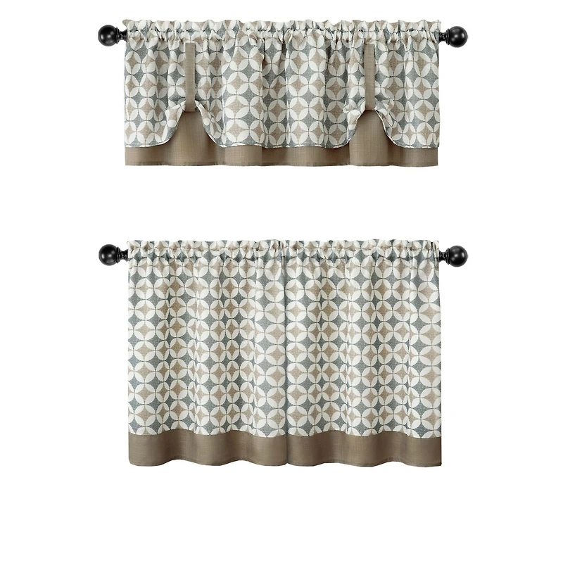 Kate Aurora Modern Geo 3 Pc Kitchen Curtain Tier & Valance Set