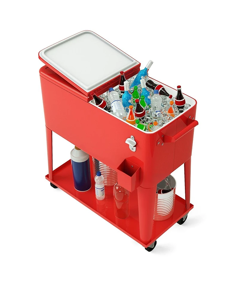 Slickblue 80 Quart Outdoor Patio Rolling Steel Construction Cooler