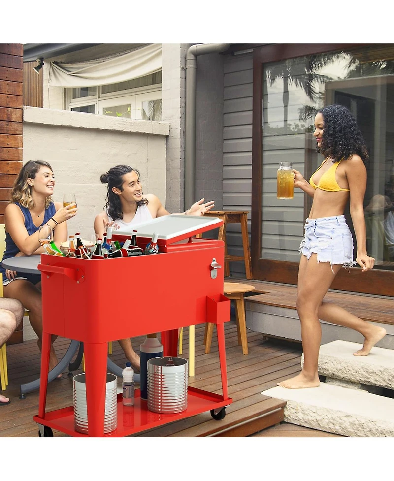 Slickblue 80 Quart Outdoor Patio Rolling Steel Construction Cooler