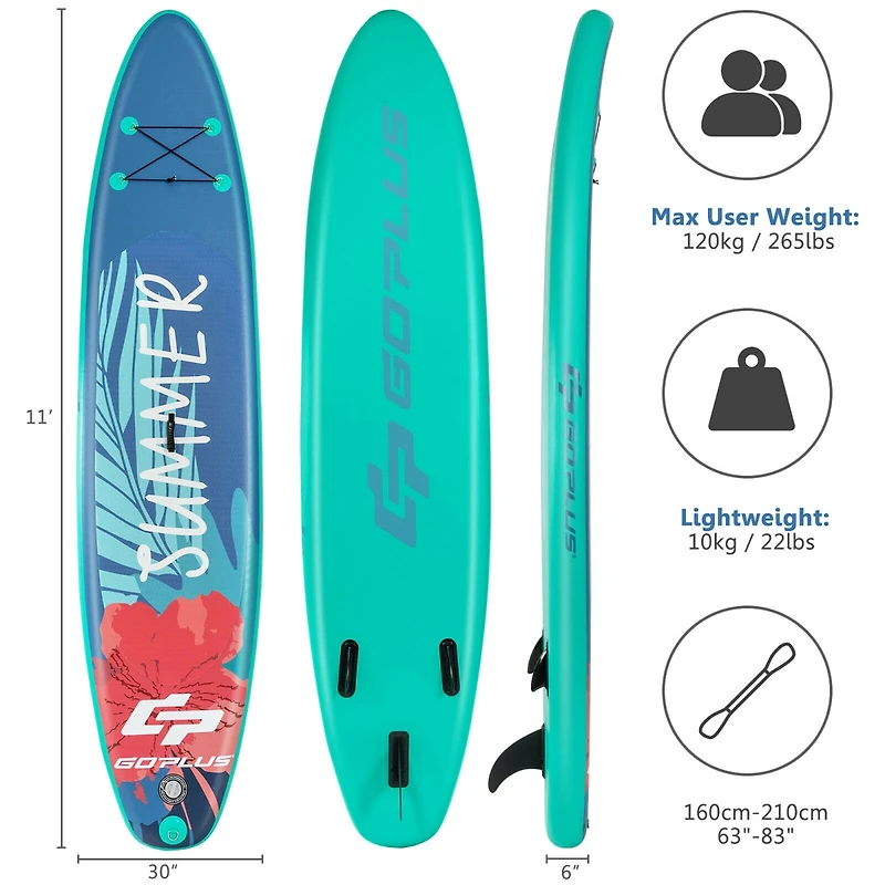 11ft Inflatable Stand Up Paddle Board with Backpack Leash Aluminum