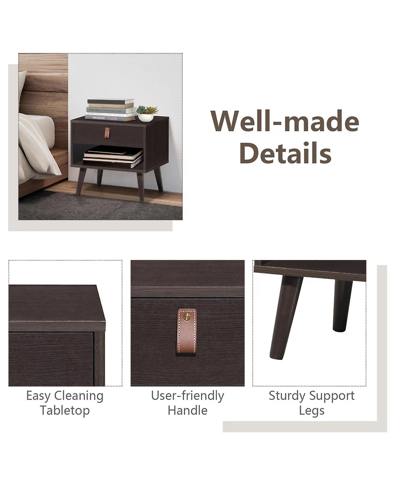 Sugift Nightstand Bedroom Table with Drawer Storage Shelf