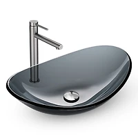 Aquaterior Oval Tempered Glass Vessel Sink w/ Bathroom Single-Hole Faucet Drain