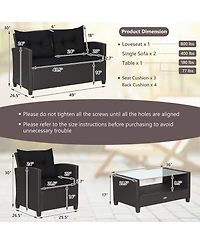 8 Pcs Patio Rattan Furniture Set Glass Table Shelf Sofa Cushion Black